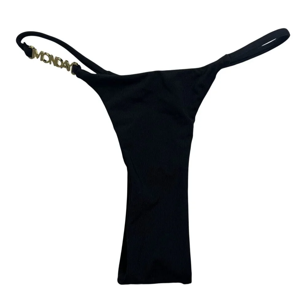MONDAY Swimwear Monday Thong Bikini Bottoms in Black